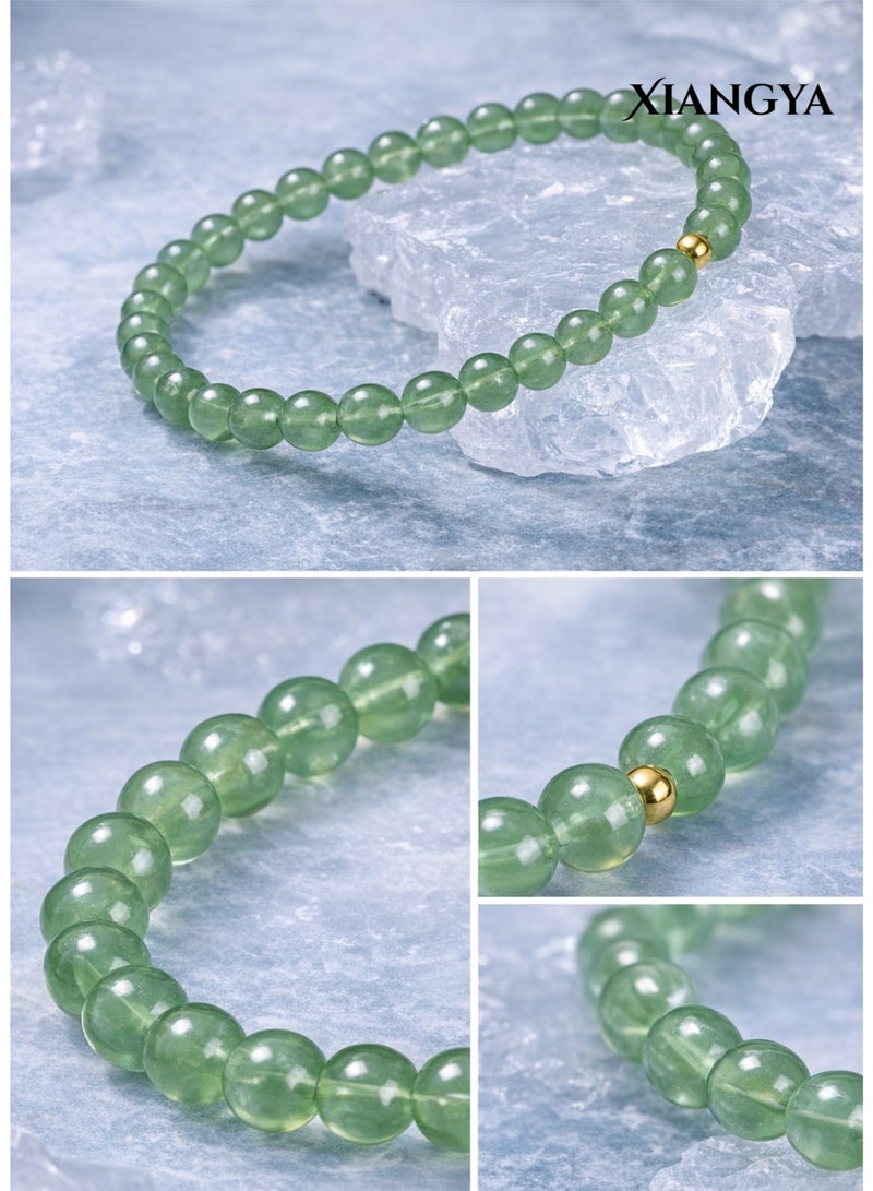 XIANGYA Bracelet for Ladies Green Jade Glass Bracelet, 8MM Round Beads, Elastic Cord, Minimalist Daily Jewelry | Emerald Whisper - Image 3