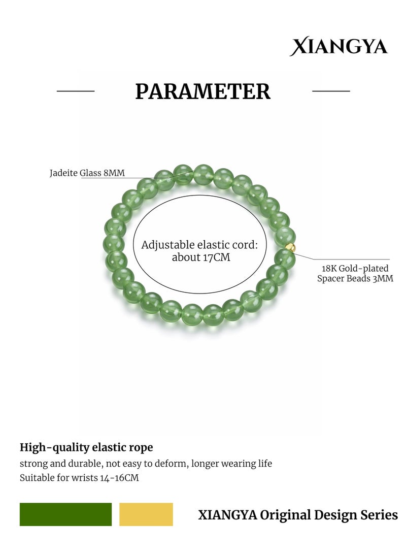 XIANGYA Bracelet for Ladies Green Jade Glass Bracelet, 8MM Round Beads, Elastic Cord, Minimalist Daily Jewelry | Emerald Whisper - Image 4
