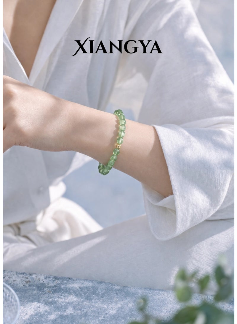 XIANGYA Bracelet for Ladies Green Jade Glass Bracelet, 8MM Round Beads, Elastic Cord, Minimalist Daily Jewelry | Emerald Whisper - Image 1