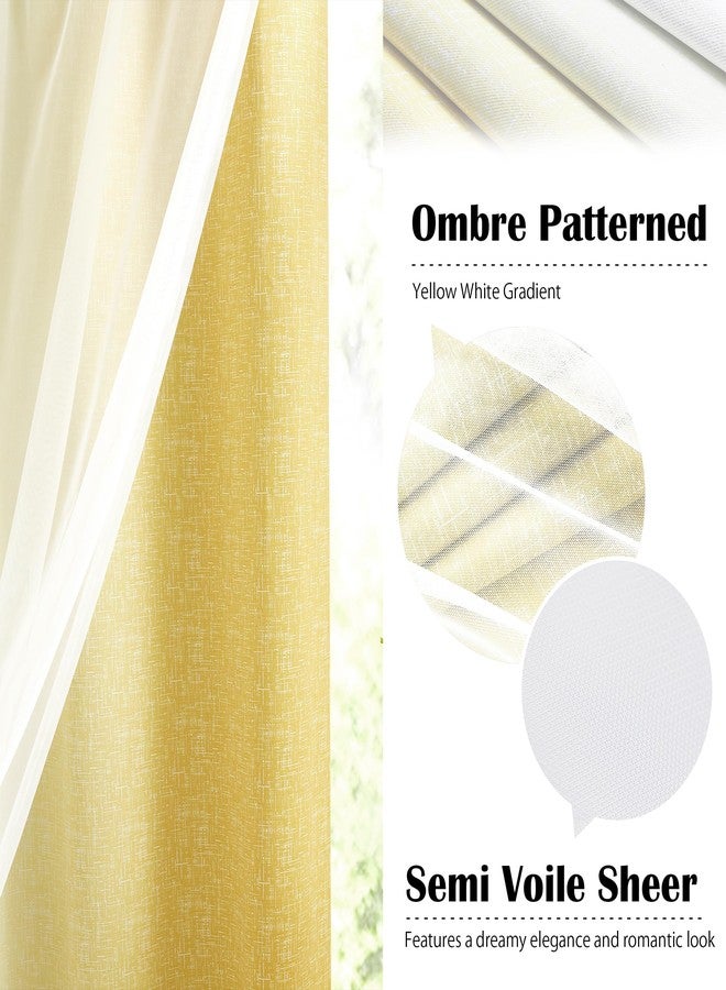 Geomoroccan 100% Blackout Curtains with Sheer Overlay Mix and Match Double Layer Drapes 54 Inch Length 2 Panels for Bedroom Living Room Yellow White Ombre Grommet Window Treatment with Tiebacks - Image 3
