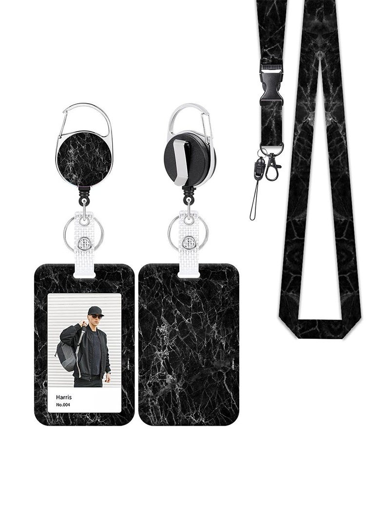 حامل بطاقة الهوية العمودي مع حبل عنق قابل للفصل، حامل بطاقة الهوية مع حبل عنق قابل للفصل ومشبك بكرة قابلة للسحب، أحبال التعليق لبطاقات الهوية للنساء والرجال، واقي بطاقات لهوية وبطاقات الائتمان ومفاتيح القرب ورخصة القيادة والجواز. - Image 1