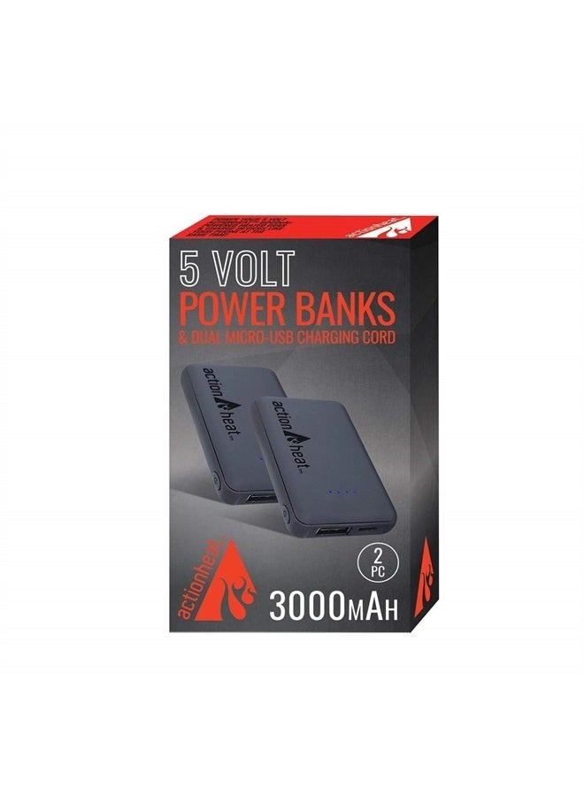 ActionHeat Portable 5V Power Bank 3000mAh Kit – Dual, Two Li-Poly Rechargeable Batteries for Heated Garments and Charging Tablets, Smartphones – Black - Image 2