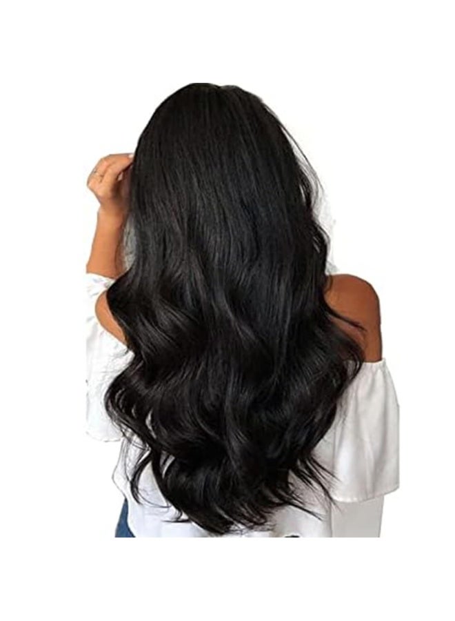 Joudi Women's Natural Wave Hair Extensions - 22 Inch Long Natural Wave Wig, 5 Clips, 3/4 Full Head Thick One-Piece, Black Curly Hair Extensions for Girls - Image 5