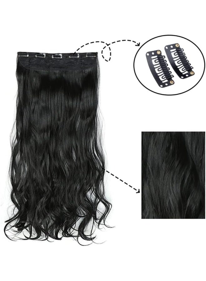 Joudi Women's Natural Wave Hair Extensions - 22 Inch Long Natural Wave Wig, 5 Clips, 3/4 Full Head Thick One-Piece, Black Curly Hair Extensions for Girls - Image 1