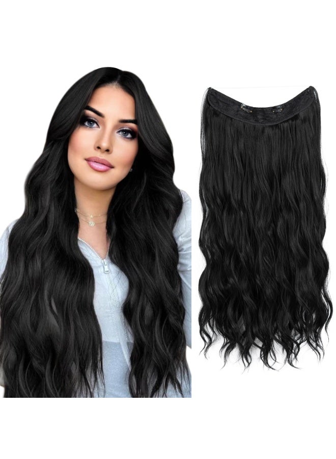 Joudi Women's Natural Wave Hair Extensions - 22 Inch Long Natural Wave Wig, 5 Clips, 3/4 Full Head Thick One-Piece, Black Curly Hair Extensions for Girls - Image 2
