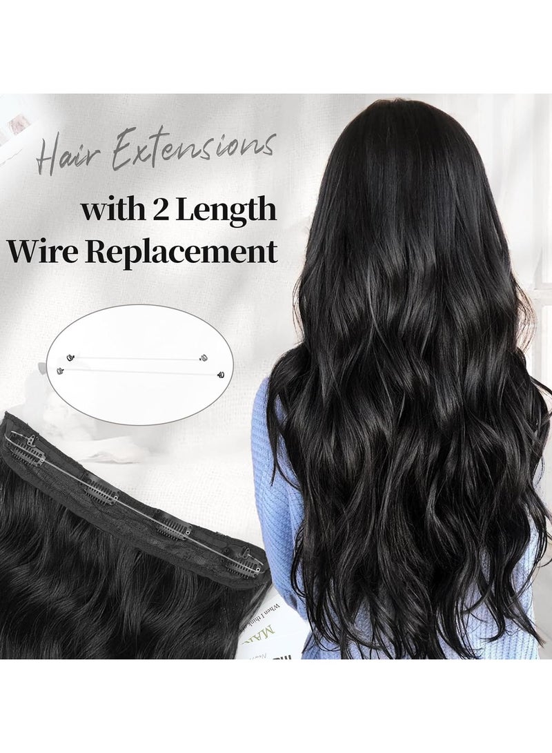 Joudi Women's Natural Wave Hair Extensions - 22 Inch Long Natural Wave Wig, 5 Clips, 3/4 Full Head Thick One-Piece, Black Curly Hair Extensions for Girls - Image 3