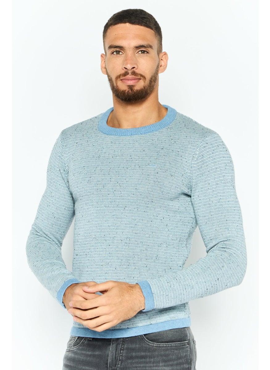 Michael Kors Men Crew Neck Long Sleeve Textured Sweatshirt, Light Dusty Blue  - Image 1