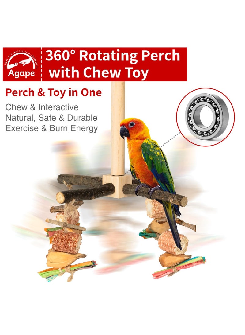 XICEN Rotating Parrot Perch Toy with Chew Toy, Natural Wooden Perch Stand for Small & Medium Birds, Bird Cage Accessory with Exercise Wheel for Parakeets Cockatiels Lovebirds Conures Finches Budgies - Image 2