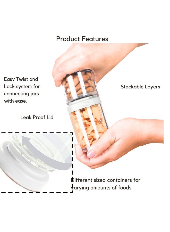 VIO Stackable Food Storage Containers with Lids 3 Pack Airtight Twist and Lock Snack Jars 100ML 200ML 300ML BPA Free Reusable Containers for Fruits Nuts Treats Veggies Pureed Mashed Food Travel Friendly Meal Prep Portion Control Box Overnight Oats Jars Healthy Snacking Diet Friendly Lunch On The Go Snack Containers - Image 2