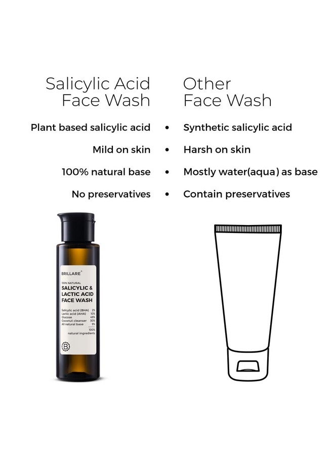 BRILLARE Salicylic & Lactic Acid Face Wash Useful For Clear, Acne Prone Skin, 100% Natural With Salicylic Acid, Lactic Acid And Zinc, Useful For Daily Use For All The Skin Types - Image 2
