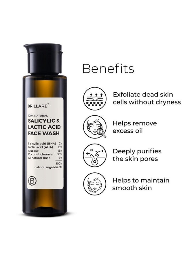 BRILLARE Salicylic & Lactic Acid Face Wash Useful For Clear, Acne Prone Skin, 100% Natural With Salicylic Acid, Lactic Acid And Zinc, Useful For Daily Use For All The Skin Types - Image 4