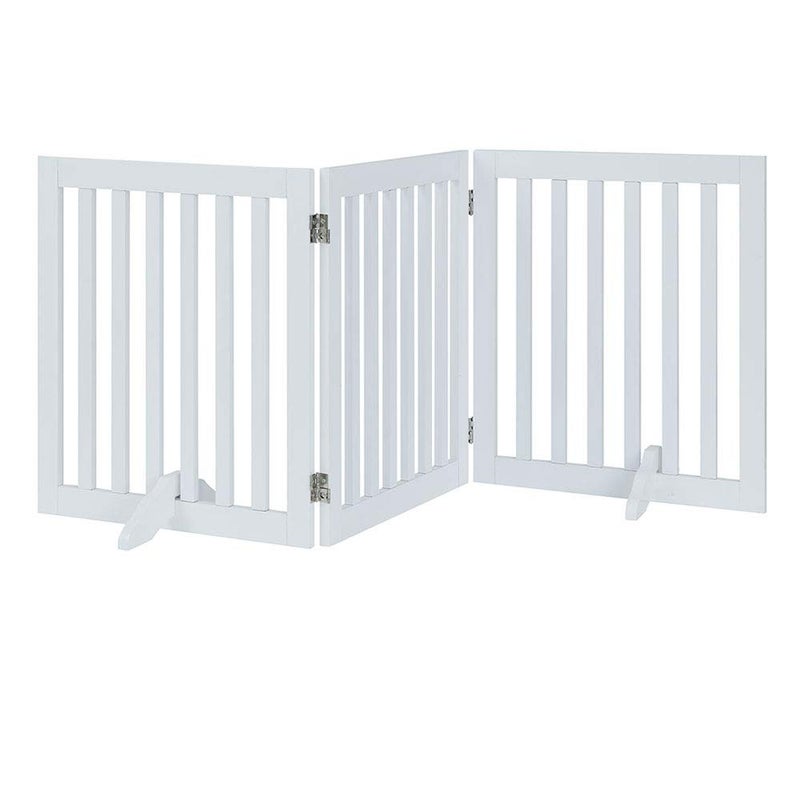 Unipaws Indoor 3 Panels Classic Freestanding Wooden Foldable Pet Gate with Support Feet White 20 W x 24 H