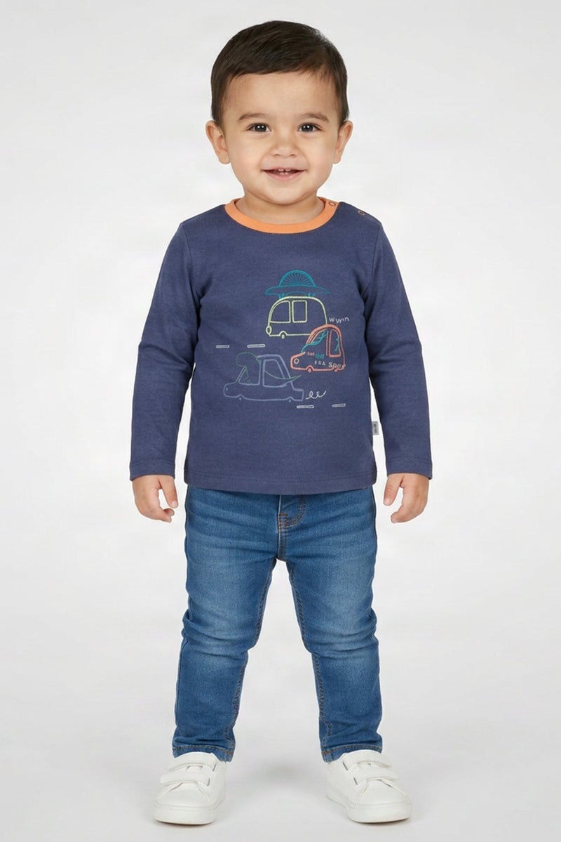 Hamleys Toddlers Boy Graphic Print Long Sleeve T-Shirt, Navy Blue - Image 1
