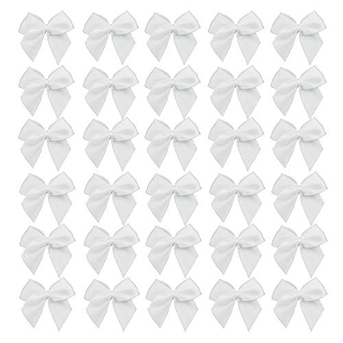 7Rainbows 50pcs Boutique Mini White Satin Ribbon Bows Flowers Appliques DIY Craft for Sewing Scrapbooking Wedding and Gift - Image 5