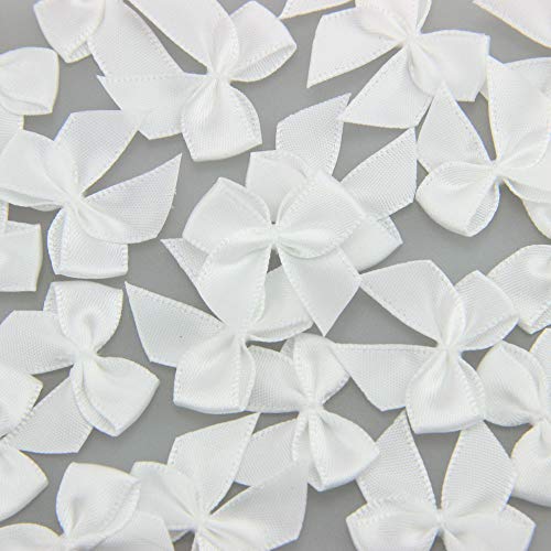 7Rainbows 50pcs Boutique Mini White Satin Ribbon Bows Flowers Appliques DIY Craft for Sewing Scrapbooking Wedding and Gift - Image 2