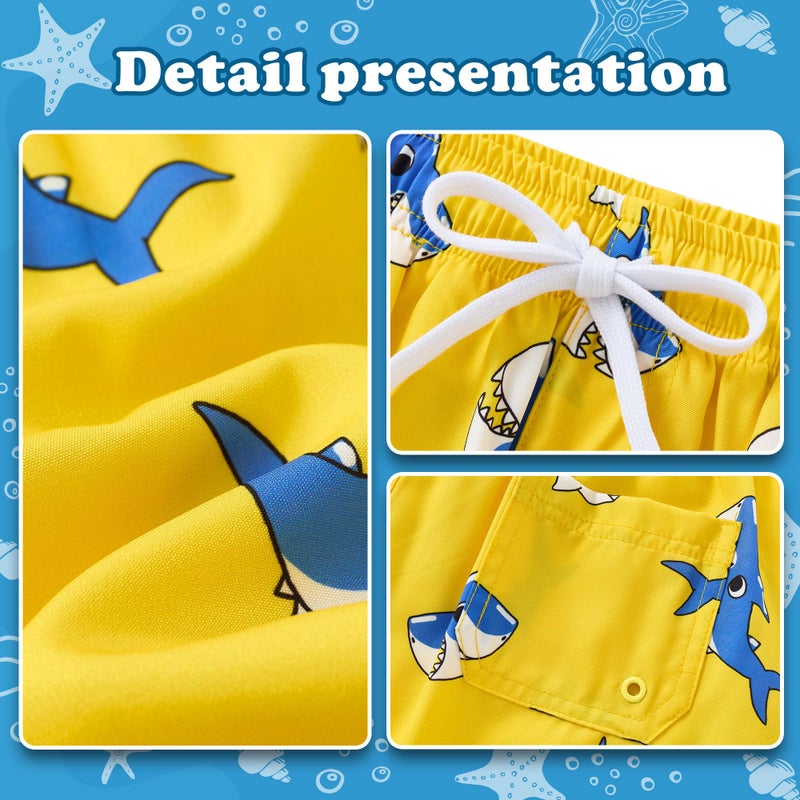 UMELOK Boys Swim Trunks Swimsuit Compression Liner Stretch Swim Shorts Boxer Brief 2 in 1 Quick Dry Swimming Trunks Beach Shorts Yellow Shark 8 - Image 3
