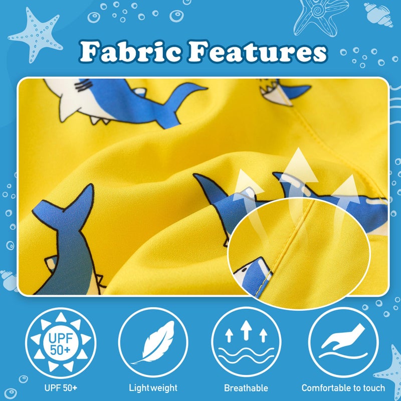 UMELOK Boys Swim Trunks Swimsuit Compression Liner Stretch Swim Shorts Boxer Brief 2 in 1 Quick Dry Swimming Trunks Beach Shorts Yellow Shark 8 - Image 4