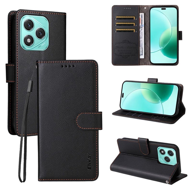 ENKAY For Honor 400 Lite Rfid Blocking Wallet Kickstand Litchi Texture Leather Phone Case(Black) - Image 1