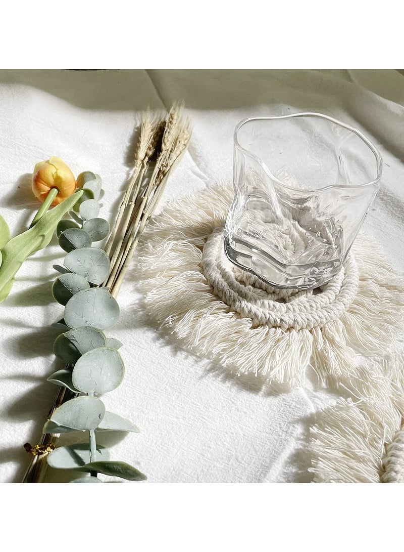 SOLARAE Coasters, with Tassels, for Drinks cup, Absorbent Woven Handmade Bohemian, Coffee Aromatherapy Decor Heat Protection Mat, for Home, Office, Coffee Wooden Table, Table Decor (Cream 2Pcs) - Image 5