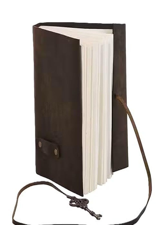 Handmade Leather Journal with Key Closure, Dark Brown, Blank Pages