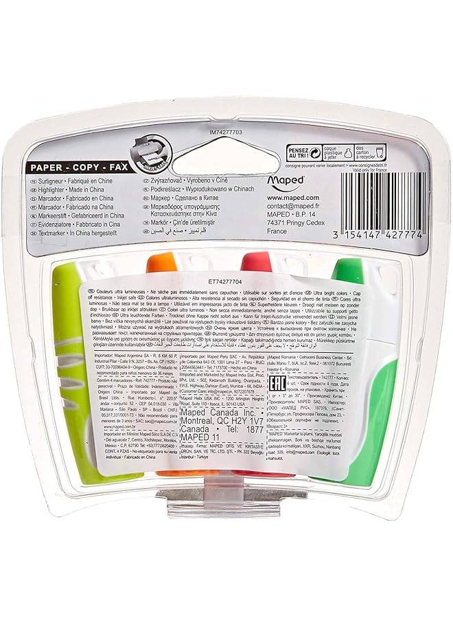 Maped Fluo Peps Mini Highlighter Assorted Colors Pack Of 4 742777 - Image 2