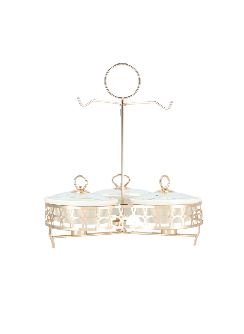 La Mesa Tripe Oval Food Warmer White/Gold Porcealin Round  - Image 2