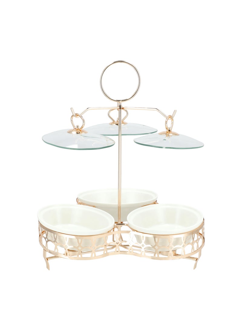 La Mesa Tripe Oval Food Warmer White/Gold Porcealin Round  - Image 3