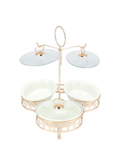La Mesa Tripe Oval Food Warmer White/Gold Porcealin Round  - Image 4