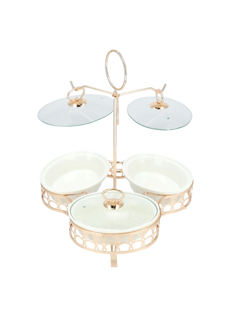La Mesa Tripe Oval Food Warmer White/Gold Porcealin Round  - Image 4