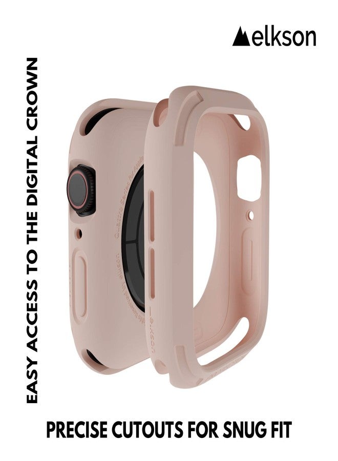 elkson Compatible with Apple Watch Band 45mm 44mm Bumper Case, Quattro Rugged Men Bands for Apple Watch SE and iWatch Series 7 6 5 4 Cover, Sport Military Protective Cases Drop-Proof, Pink - Image 2