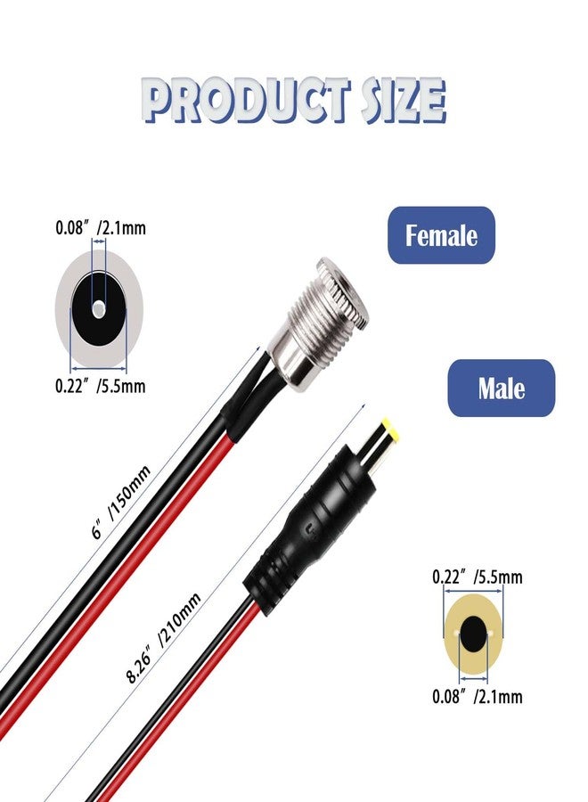Tugermoola 6 Sets 5.5 x 2.1mm DC Power Jack Threaded Female Panel Mount Barrel Connector Adapter Kit with Cover Cap - Image 2