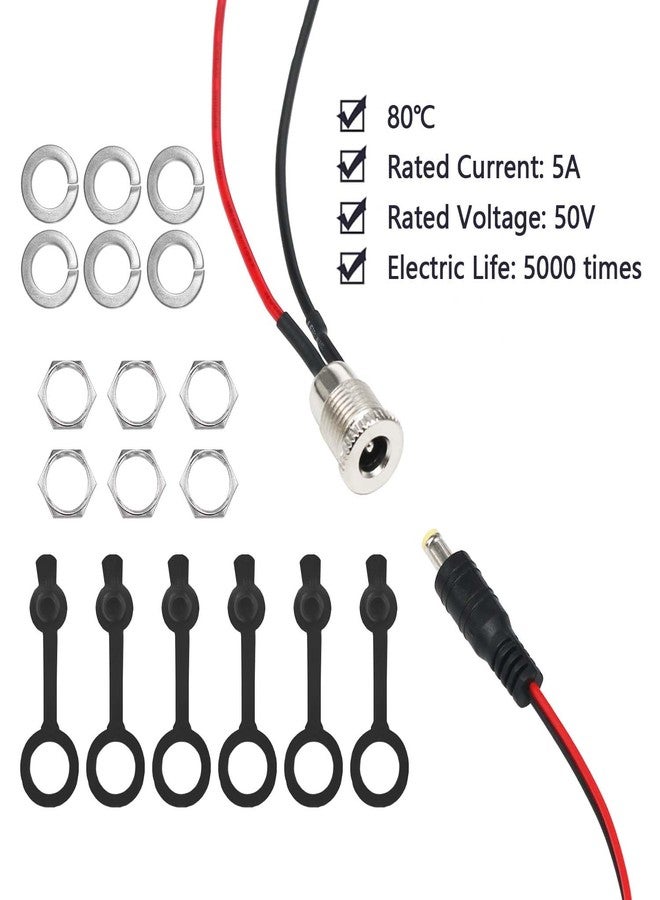 Tugermoola 6 Sets 5.5 x 2.1mm DC Power Jack Threaded Female Panel Mount Barrel Connector Adapter Kit with Cover Cap - Image 4