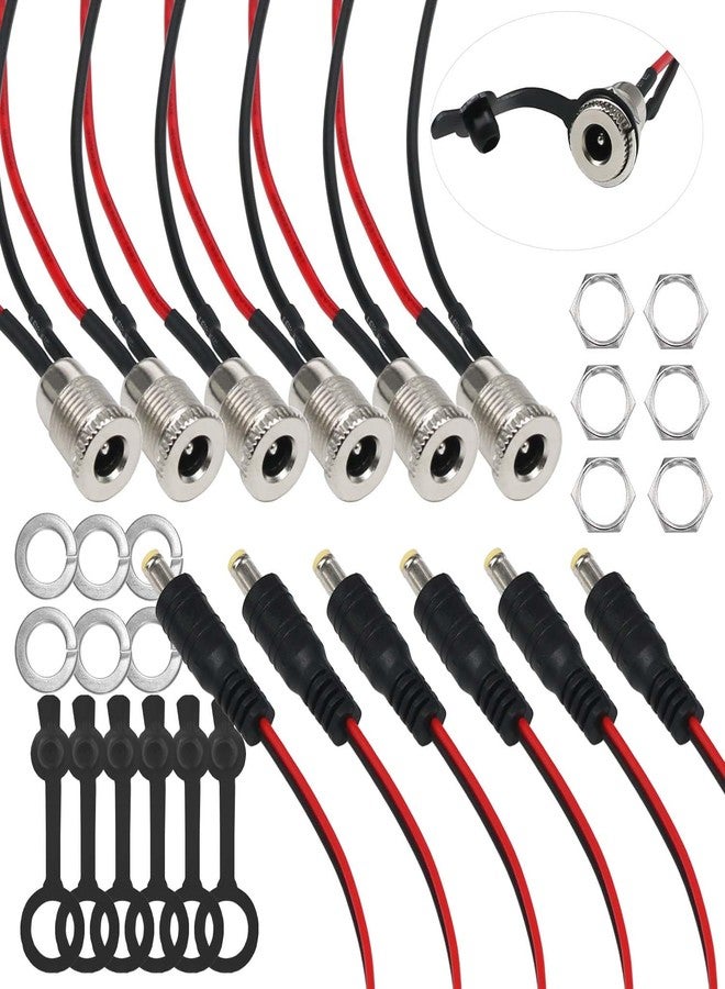 Tugermoola 6 Sets 5.5 x 2.1mm DC Power Jack Threaded Female Panel Mount Barrel Connector Adapter Kit with Cover Cap - Image 1