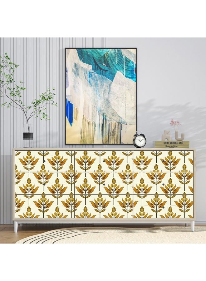 BOKEBEVE Symmetry Floral Wallpaepr Peel and Stick Leavf Wall Paper Boho Contact Paper for Bedroom Bathroom Drawer Modern Removable Beige Gold Yellow 17.5 x 118In - Image 5