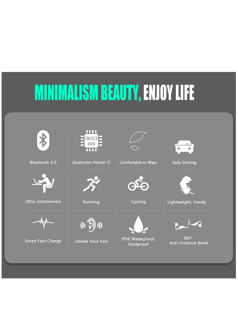 Bone Conduction Headphones Wireless BT 5.0 Earphone Outdoor Sports Headset IP56 Waterproof Hands-free with Microphone QCC3003 Green