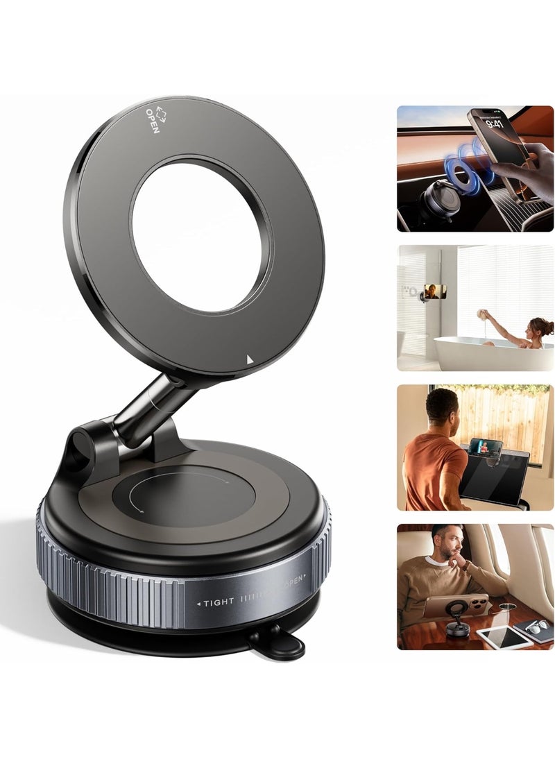 New upgraded 360 ° adjustable vacuum magnetic suction cup car phone holder, compatible with MagSafe phone holder, suitable for iPhone and Android devices, cars/gyms/mirrors/smooth surfaces - Image 2