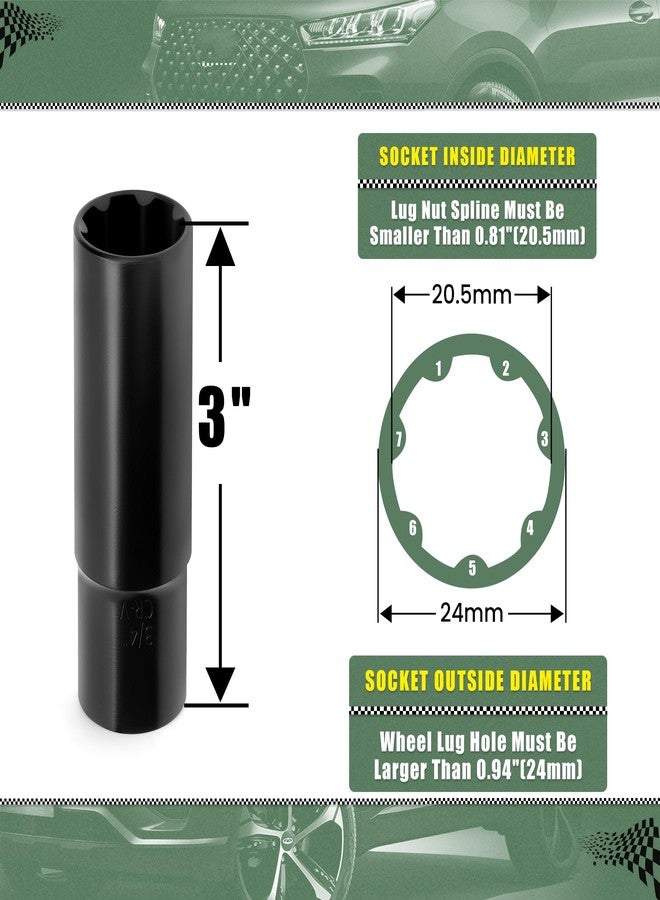 Glorider 7 Spline Lug Nuts Key Socket, 1/2 Inch Drive Impact Square Tool - Quickly Remove M14x1.5 M14x2.0 9/16 Wheel Lug Nuts/Bolts | 1 Pc (Black) - Image 3