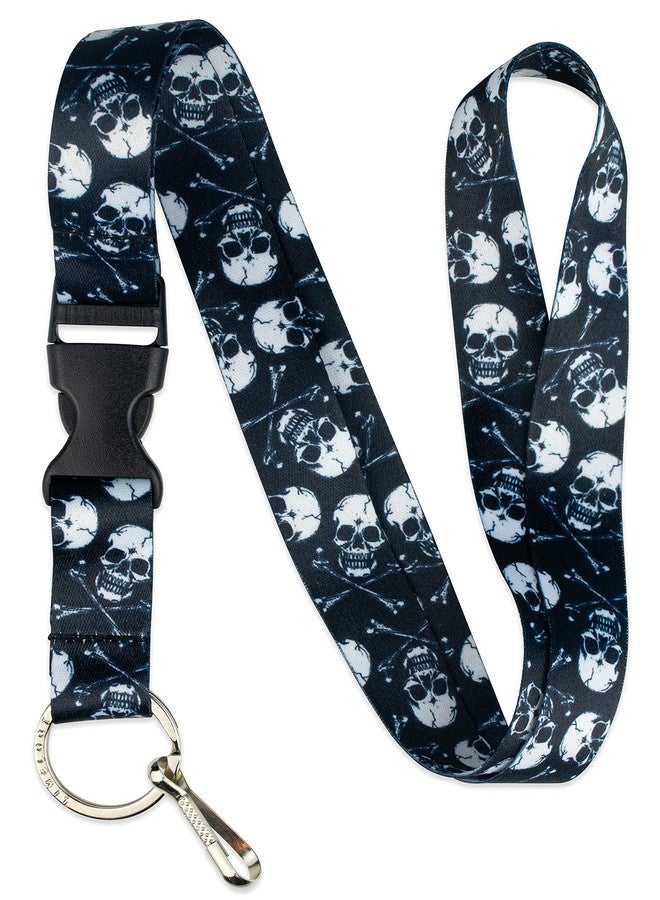 Limeloot Crossbone Skulls Lanyard for Keys, ID Badges, Accessories | Halloween Lanyard for Men and Women with Release Buckle, and Flat Ring. - Image 1