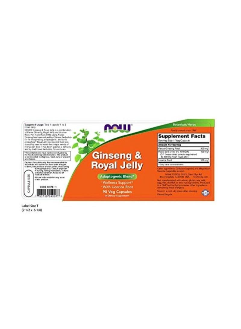 now Ginseng And Royal Jelly Dietary Supplement - 90 Capsules - Image 2