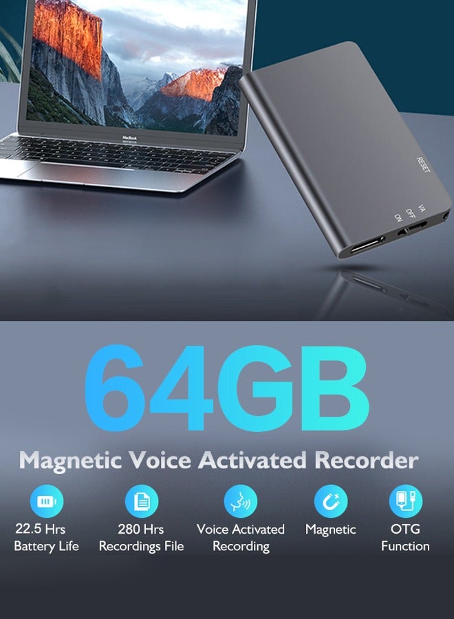 64GB Magnetic Digital Voice Recorder - 580Hrs Recording Storage Voice Activated Recorder, Audio Recorder with Playback for Lectures Meetings, Noise Reduction Rechargeable - Image 4