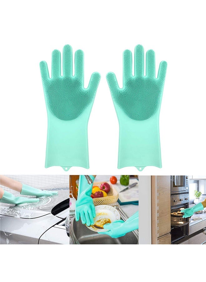 2-Piece Silicone Scrubbing Gloves Set, Magic Gloves, Kitchen Cleaning Gloves For Oven And Microwave, Heat Resistant And Anti-Slip, Dishwashing Brush, Green, 36*16cm - Image 4