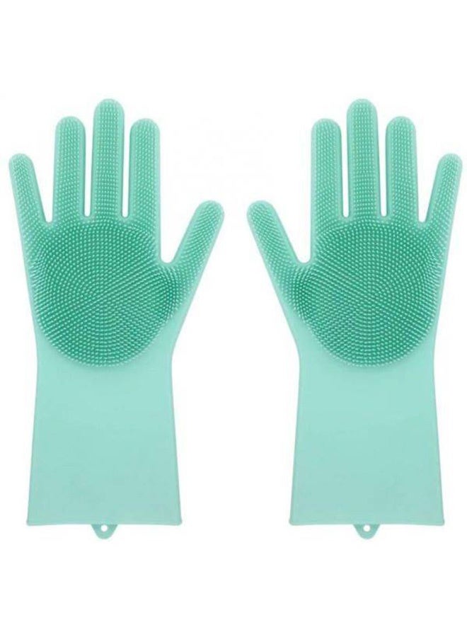 2-Piece Silicone Scrubbing Gloves Set, Magic Gloves, Kitchen Cleaning Gloves For Oven And Microwave, Heat Resistant And Anti-Slip, Dishwashing Brush, Green, 36*16cm - Image 1