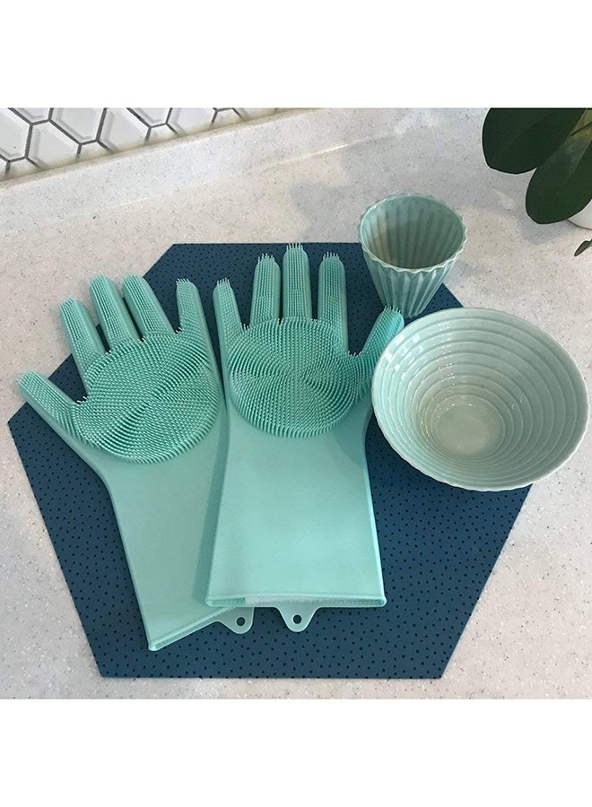 2-Piece Silicone Scrubbing Gloves Set, Magic Gloves, Kitchen Cleaning Gloves For Oven And Microwave, Heat Resistant And Anti-Slip, Dishwashing Brush, Green, 36*16cm - Image 3