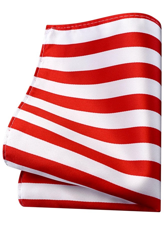 GUSLESON Red and White Striped Ties for Wedding Silk Necktie Pocket Square Cufflinks and Lapel Pin Brooch Set (6108-01) - Image 3