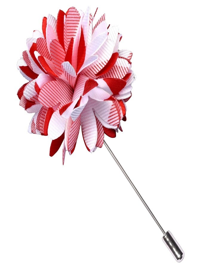 GUSLESON Red and White Striped Ties for Wedding Silk Necktie Pocket Square Cufflinks and Lapel Pin Brooch Set (6108-01) - Image 4