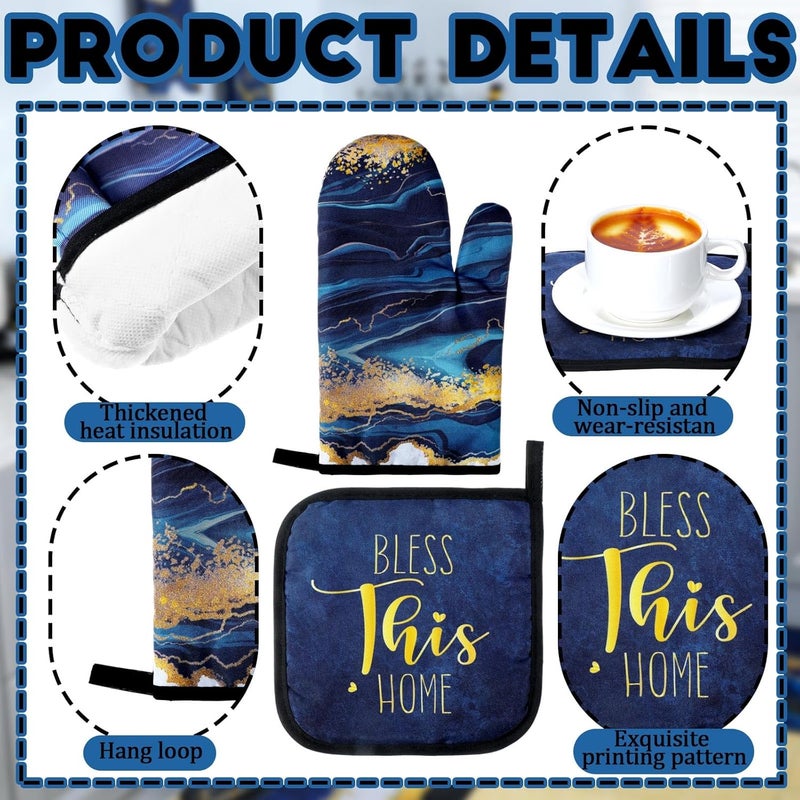 Fourluoo 10 Pcs Christmas Marble Farmhouse Kitchen Decor Accessories Set Marble Kitchen Dish Towels Rugs Oven Mitts and Pot Holders Sets for Cooking Baking Daughter Mom Gift(Blue) - Image 5