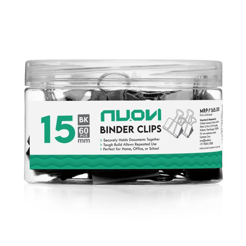 NUOVI 15mm Binder Clips-Black | Made of Tempered Steel, Durable & Rust-Resistant | Perfect for Holding Loose Papers | Ideal for School, Office & Home (Pack of 60) - Image 3