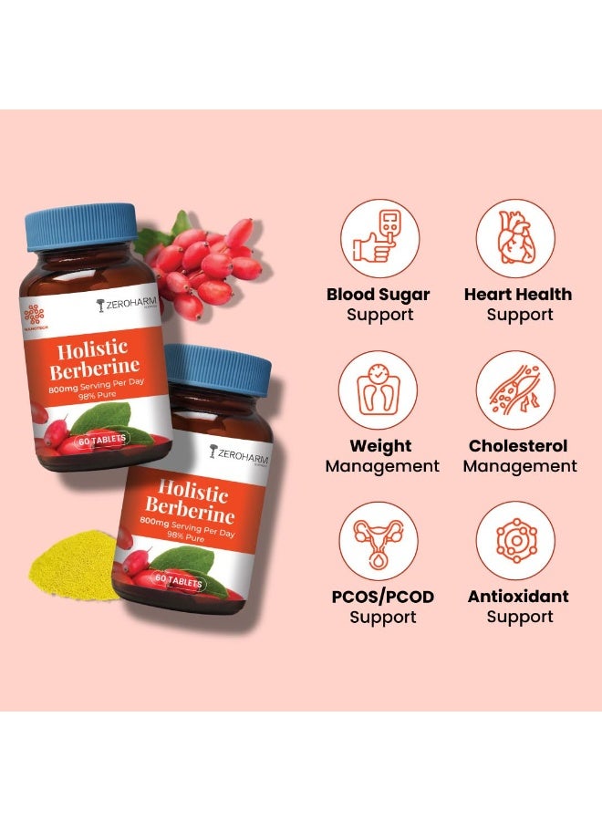 ZEROHARM Holistic Nano Berberine Supplement 98% Pure | Plant-based Berberine Tablets with 800 mg per serving | Supports Blood Sugar, Metabolism, Cholesterol Levels, & Hormonal Balance | 120 Tablets - Image 4