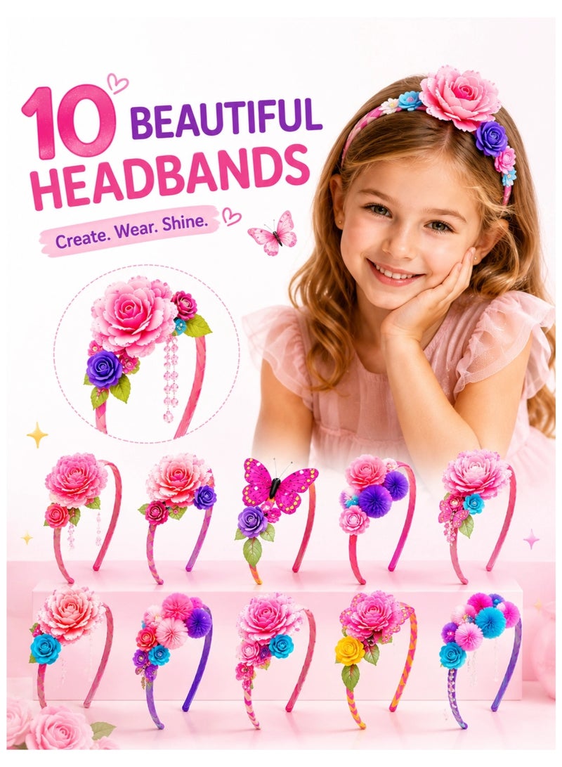 Amuleté AWF Birthday Gift for Girl, Gift for Girls Age 5+, DIY Headband Making Kit, Arts & Crafts Kit for Kids, Make 10 Stylish Hairbands, Creative Gift for Eid & Christmas - Image 4