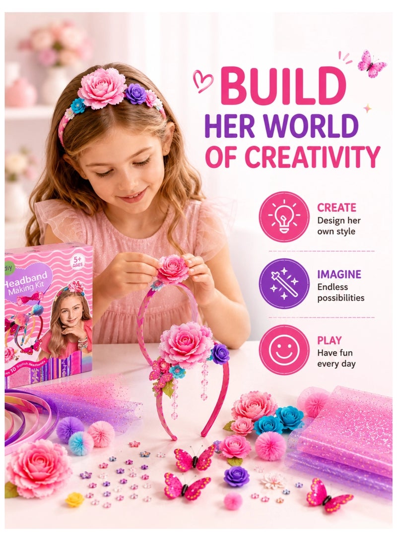 Amuleté AWF Birthday Gift for Girl, Gift for Girls Age 5+, DIY Headband Making Kit, Arts & Crafts Kit for Kids, Make 10 Stylish Hairbands, Creative Gift for Eid & Christmas - Image 5